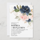 Navy Blue Blush Pink Rose Boho Geometric Wedding Kaart (Voorkant)
