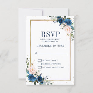Navy Blue Blush Pink Rose Boho Geometric Wedding RSVP Kaartje