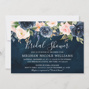 Navy Blue Blush Pink Rose Boho Vrijgezellenfeest Kaart