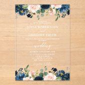 Navy Blue Blush Pink Rose Boho Wedding Acryl Uitnodigingen (Voorkant)