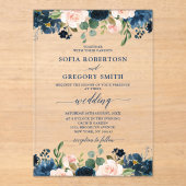 Navy Blue Blush Pink Rose Boho Wedding Acryl Uitnodigingen (Voorkant)