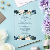 Navy Blue Blush Pink Rose Boho Wedding Acryl Uitnodigingen (Insitu (Huwelijk))