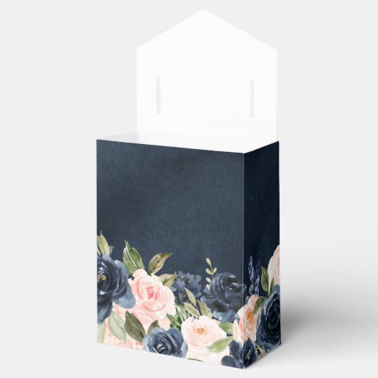 Navy Blue Blush Pink Rose Boho Wedding Bedankdoosjes (Geopend)