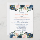 Navy Blue Blush Pink Rose Boho Wedding Kaart (Voorkant)