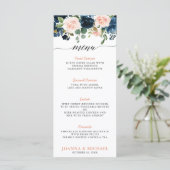 Navy Blue Blush Pink Rose Boho Wedding Menu (Staand voorkant)