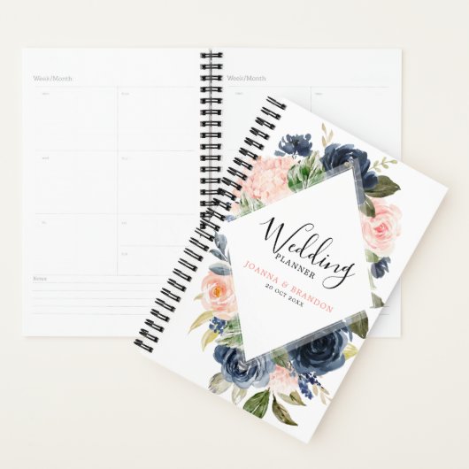 Navy Blue Blush Pink Rose Boho Wedding Planner (Display)