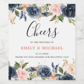 Navy Blue Blush Pink Rose Boho Wedding Wijn Etiket (Enkel label)