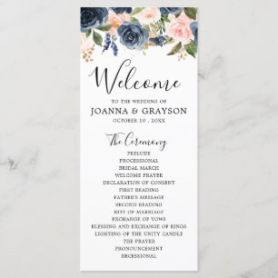 Navy Blue Blush Pink Rose Botanical Weddenschap Programma