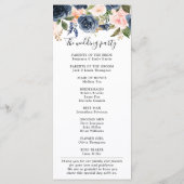 Navy Blue Blush Pink Rose Botanical Weddenschap Programma (Achterkant)