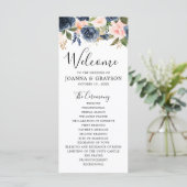 Navy Blue Blush Pink Rose Botanical Weddenschap Programma (Staand voorkant)
