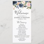 Navy Blue Blush Pink Rose Botanical Weddenschap Programma (Voorkant)