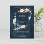 Navy Blue Blush Pink Rose Gold Boho Wedding Kaart (Staand voorkant)