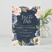 Navy Blue Blush Pink Rose Gold Boho Wedding Save The Date (Staand voorkant)