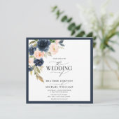 Navy Blue Blush Pink Waterverf Foto Kaart (Staand voorkant)