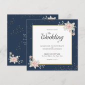 Navy Blue Blush Pink Wedding Invitation Kaart (Voorkant / Achterkant)