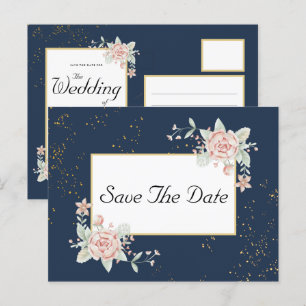 Navy Blue Blush Pink Wedding Save the Date Briefkaart