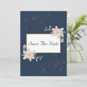 Navy Blue Blush Pink Wedding Save the Date Kaart (Staand voorkant)