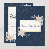 Navy Blue Blush Pink Wedding Save the Date Kaart (Voorkant / Achterkant)