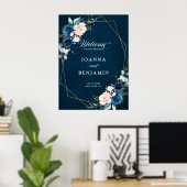 Navy Blue Blush Roos Geometric Wedding Welcome Pos Poster (Thuiskantoor)