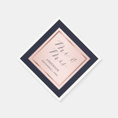 Navy Blue Blush Roos Gold Elegant Script Weddensch Servet (Hoek)