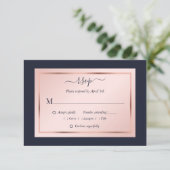 Navy Blue Blush Roos Gold Wedding RSVP Kaartje (Staand voorkant)