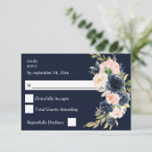 Navy Blue & Blush Rose Floral no Meal RSVP - Navy (Debout devant)