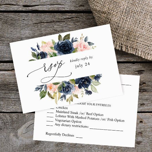 Navy Blue & Blush Rose Floral w Repas RSVP