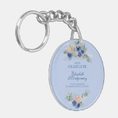 Navy Blue Blush Roses Boho Afstuderen Sleutelhanger (Voorkant Links)