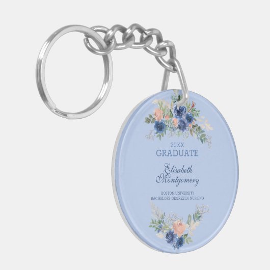 Navy Blue Blush Roses Boho Afstuderen Sleutelhanger (Voorkant Links)