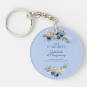 Navy Blue Blush Roses Boho Afstuderen Sleutelhanger (Voorkant)
