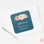 Navy Blue Blush Roze Bloemen Baby shower Label (Envelop)