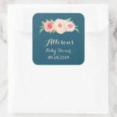 Navy Blue Blush Roze Bloemen Baby shower Label (Tas)