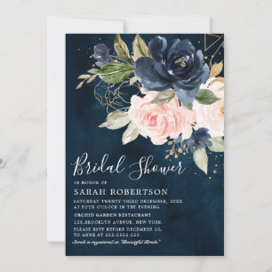 Navy Blue Blush Roze Geometric Vrijgezellenfeest Kaart