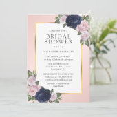 Navy Blue Blush Roze Goud Bloemen Vrijgezellenfees Kaart (Staand voorkant)