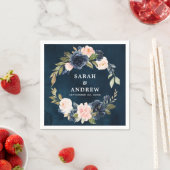 Navy Blue Blush roze Rose Botanical Servet (Insitu)