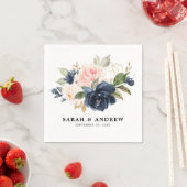 Navy Blue Blush roze Rose Botanical Servet (Insitu)