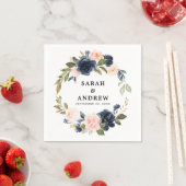 Navy Blue Blush roze Rose Botanical Servet (Insitu)