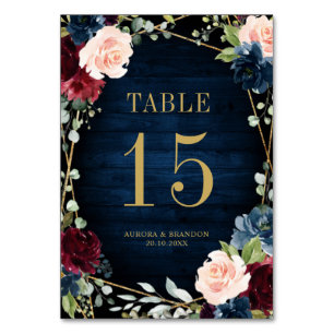 Navy Blue Blush roze roze botanisch tabelnummer Kaart