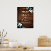 Navy Blue Blush Rustic Wood Gold Geometric Welkom Poster (Keuken)