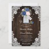 Navy Blue Blush Rustiek Country Wood Bloemen Huwel Kaart (Voorkant)
