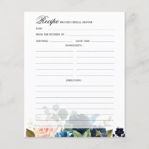 Navy Blue Blush Vrijgezellenfeest Recipcard
