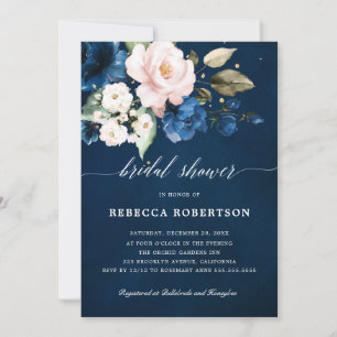 Navy Blue Blush Waterverf Floral Vrijgezellenfeest Kaart