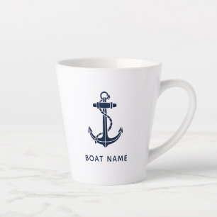 Navy Blue Boat Anker Custom Crew Swag Latte Mok