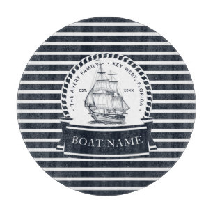 Navy Blue Boat Modern, gepersonaliseerd Snijplank