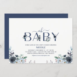Navy Blue Boho Bloem Boy Baby Shower Kaart