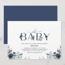 Navy Blue Boho Bloemige Jongens Baby Shower