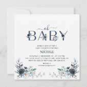 Navy Blue Boho Floral Boy Baby shower Square Kaart (Voorkant)