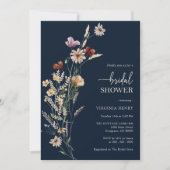 Navy Blue Boho Floral Bridal Shower Kaart (Voorkant)