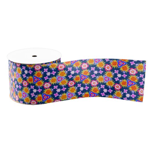 Navy Blue Boho Floral Print Pattern Craft Grosgrain Lint (Spoel)