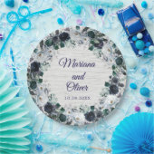 Navy Blue Boho Floral Wedding Papieren Bordje (Feest)